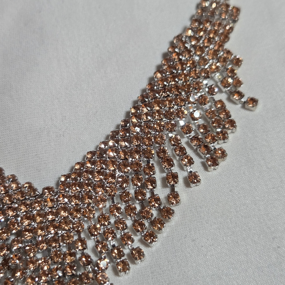 Sparkling Champagne Colored Rhinestone Collar/Bib Necklace in Silver Tone - Picture 12 of 15